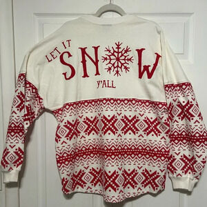 Let It Snow Y’all Red & White Long Sleeve Spirit Jersey Size L